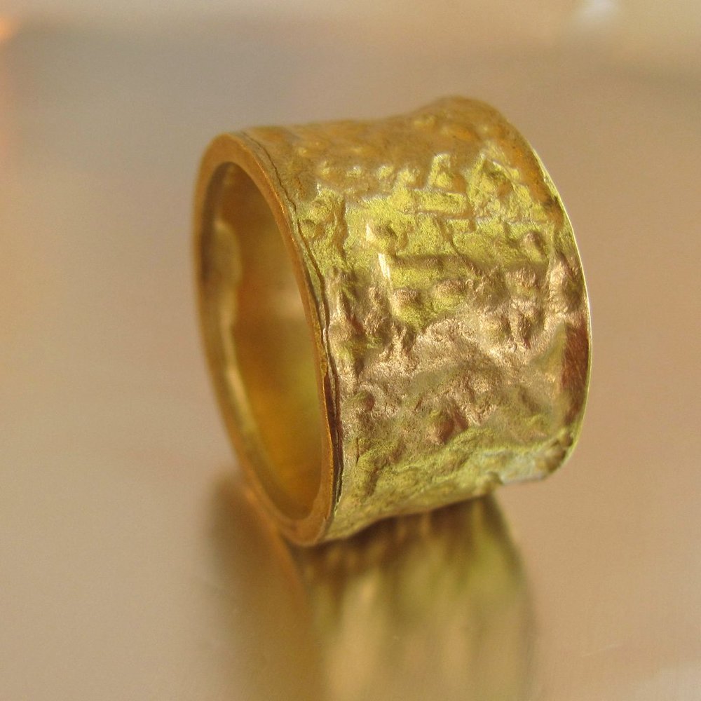Handmade 14K Gold Wide Wedding Band | Unisex Statement Ring